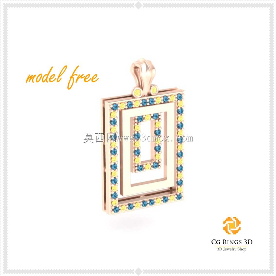 带有Diamons Free 3D模型的3D CAD吊坠
