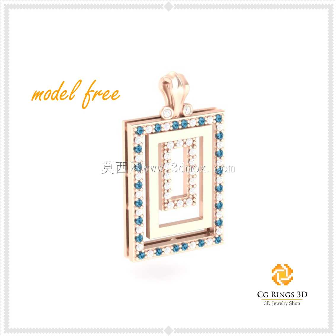 带有Diamons Free 3D模型的3D CAD吊坠