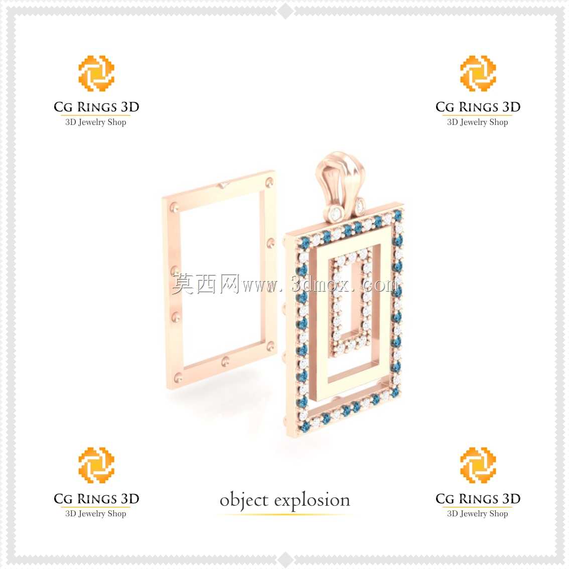 带有Diamons Free 3D模型的3D CAD吊坠