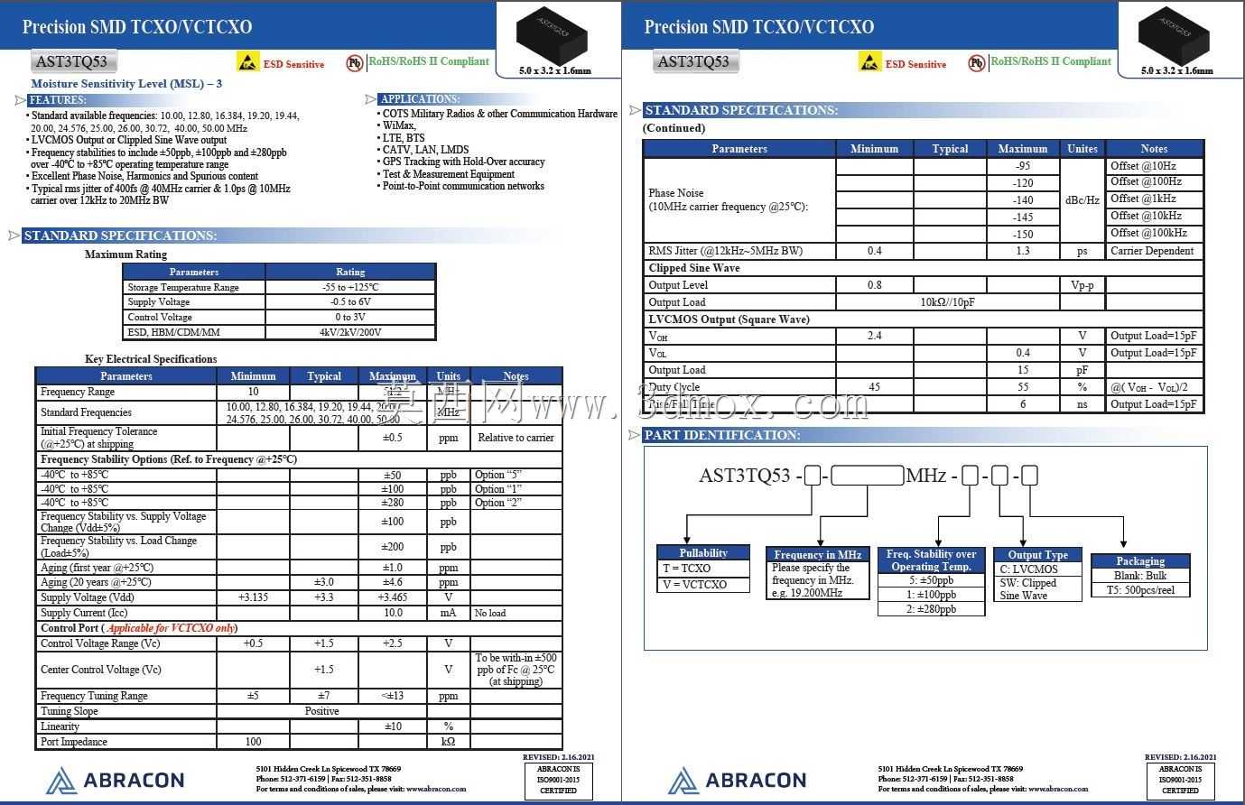 ���ȶ���+/-50 PPB Abracon 5032���TCXO/VCTCXO
