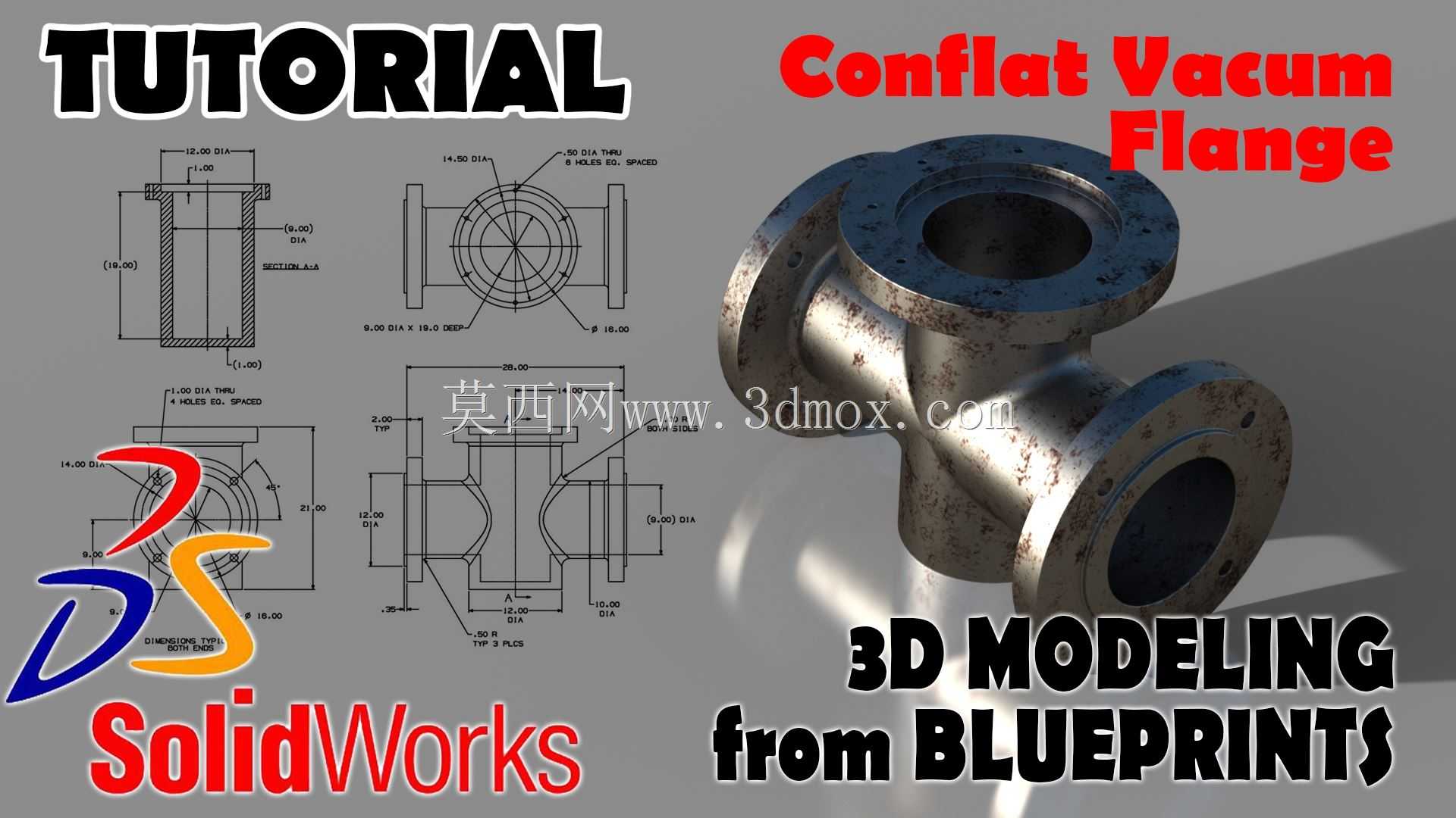 三维建模从蓝图SolidWorks教程交叉合流真空法兰