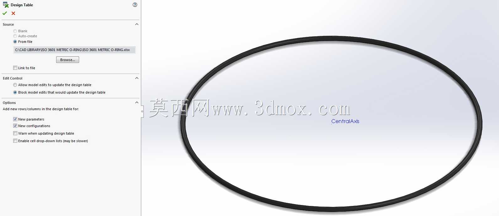 ISO 3601����O��Ȧ����Ʊ��е����гߴ��һ��CADģ�ͣ�