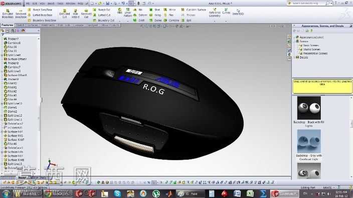 如何在Solidworks模型华硕r.o.g.鼠标?