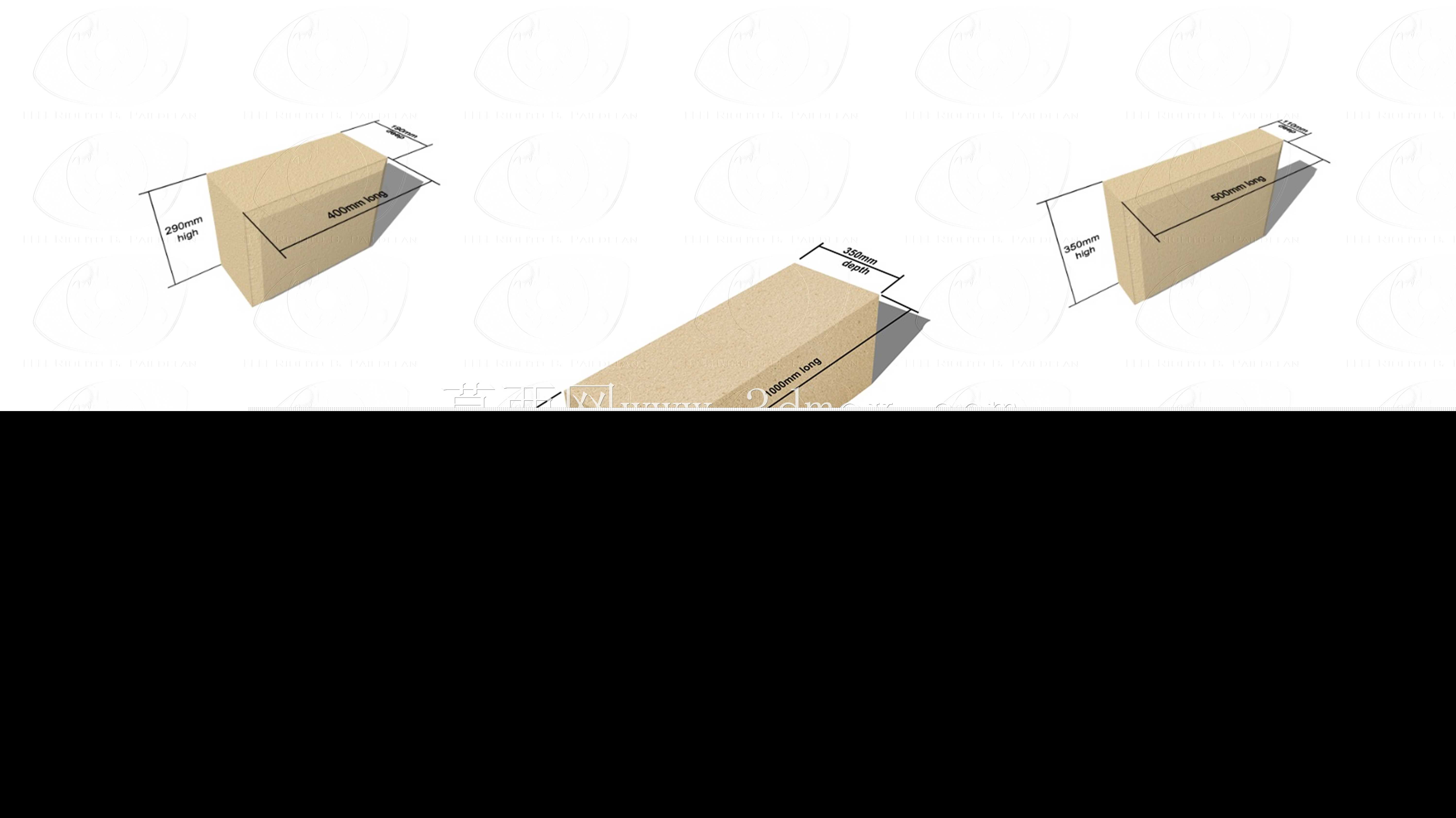 尺寸为1000x350x350的石灰石块体三维示意图
