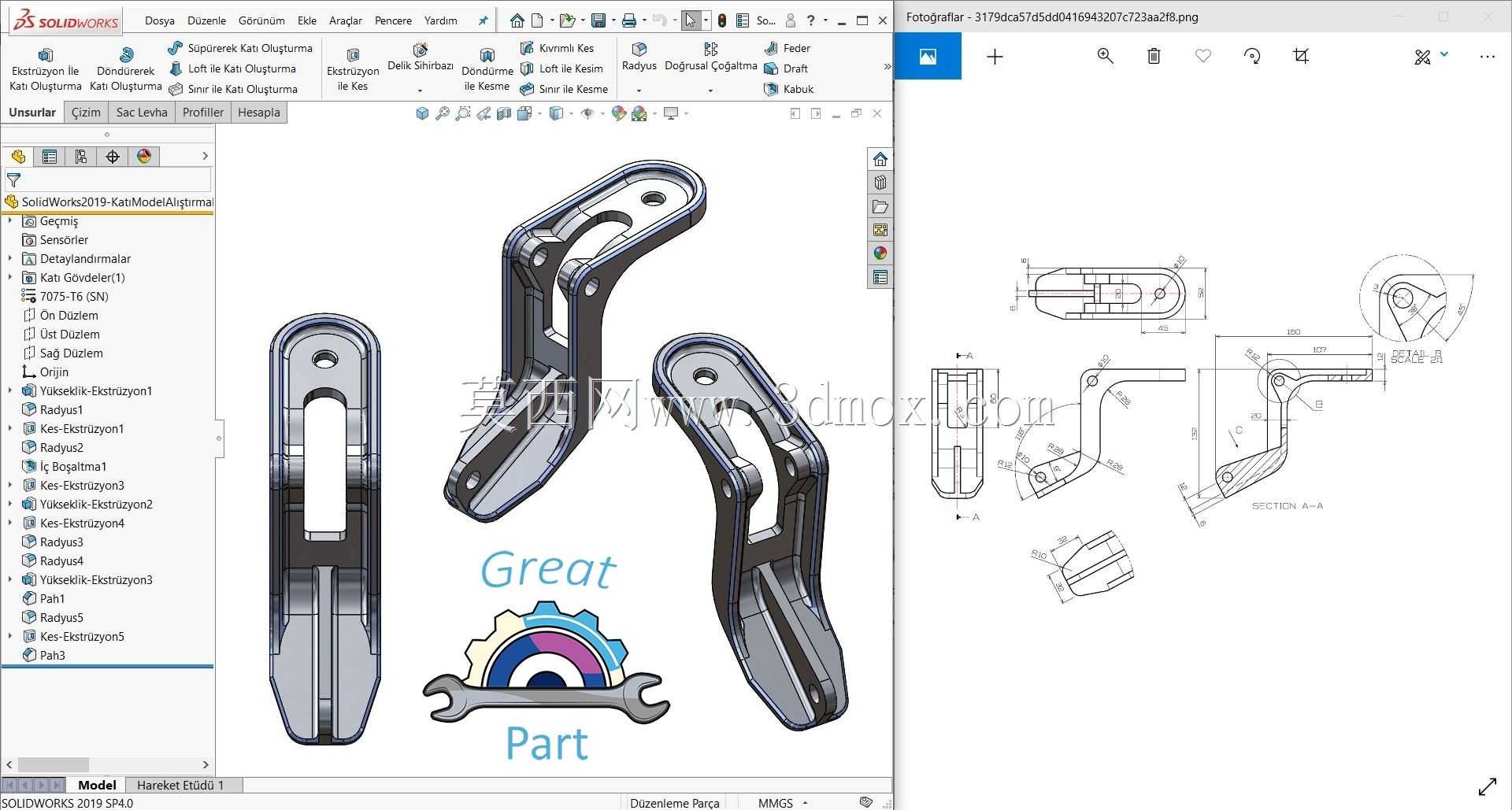 SolidWorks 2019—3 Boyutlu Kat模型AL t rMrARAR-PAR SAA—18