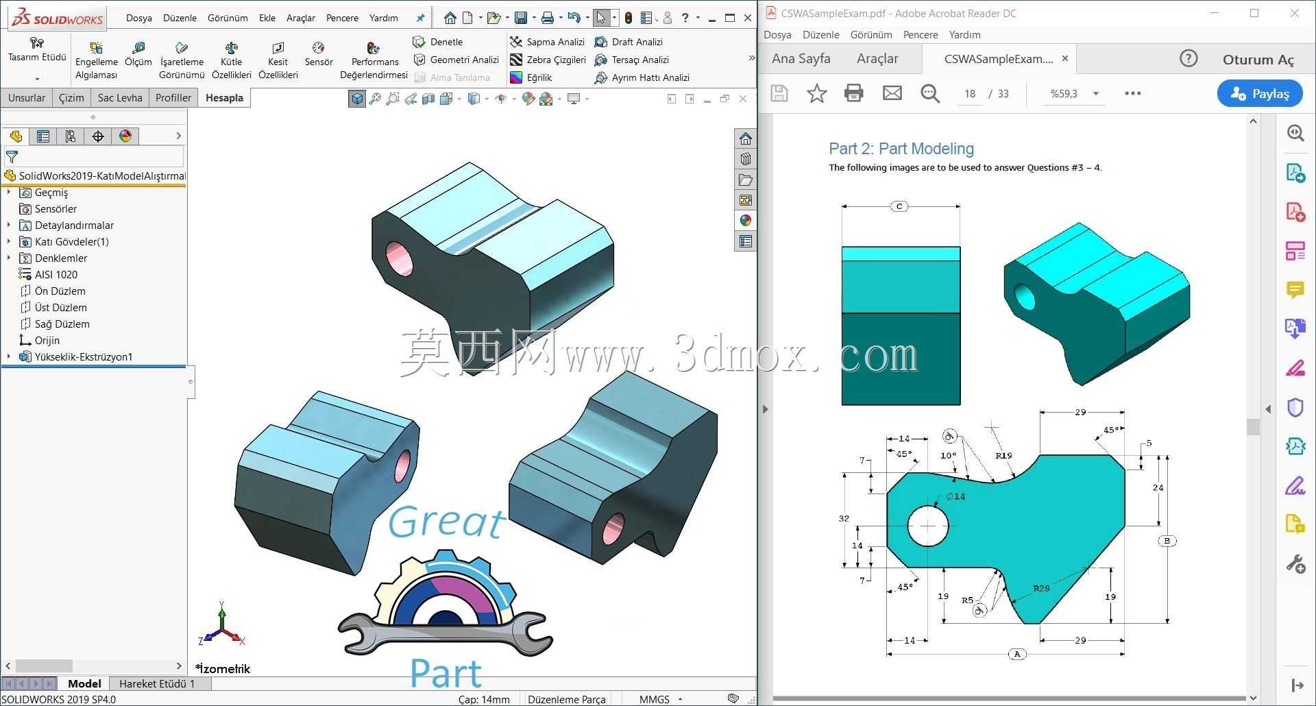 SolidWorks 2019��3 Boyutlu Katģ��AL t rMrARAR-PAR SAA��15��CSWA S Nav-Orr Rne I��