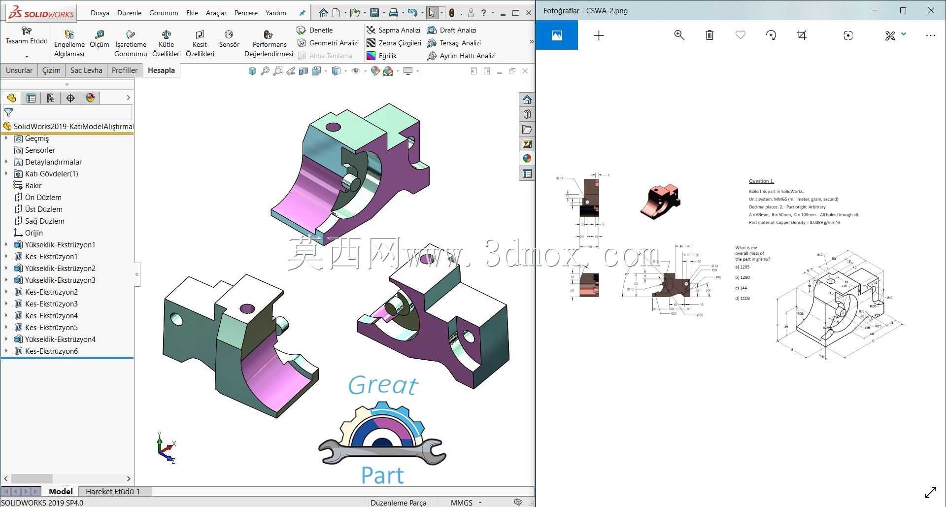 SolidWorks 2019��3 Boyutlu Katģ��AL t rMrARAR-PAR SAA��14��CSWA S Nav-Orr Rne I��