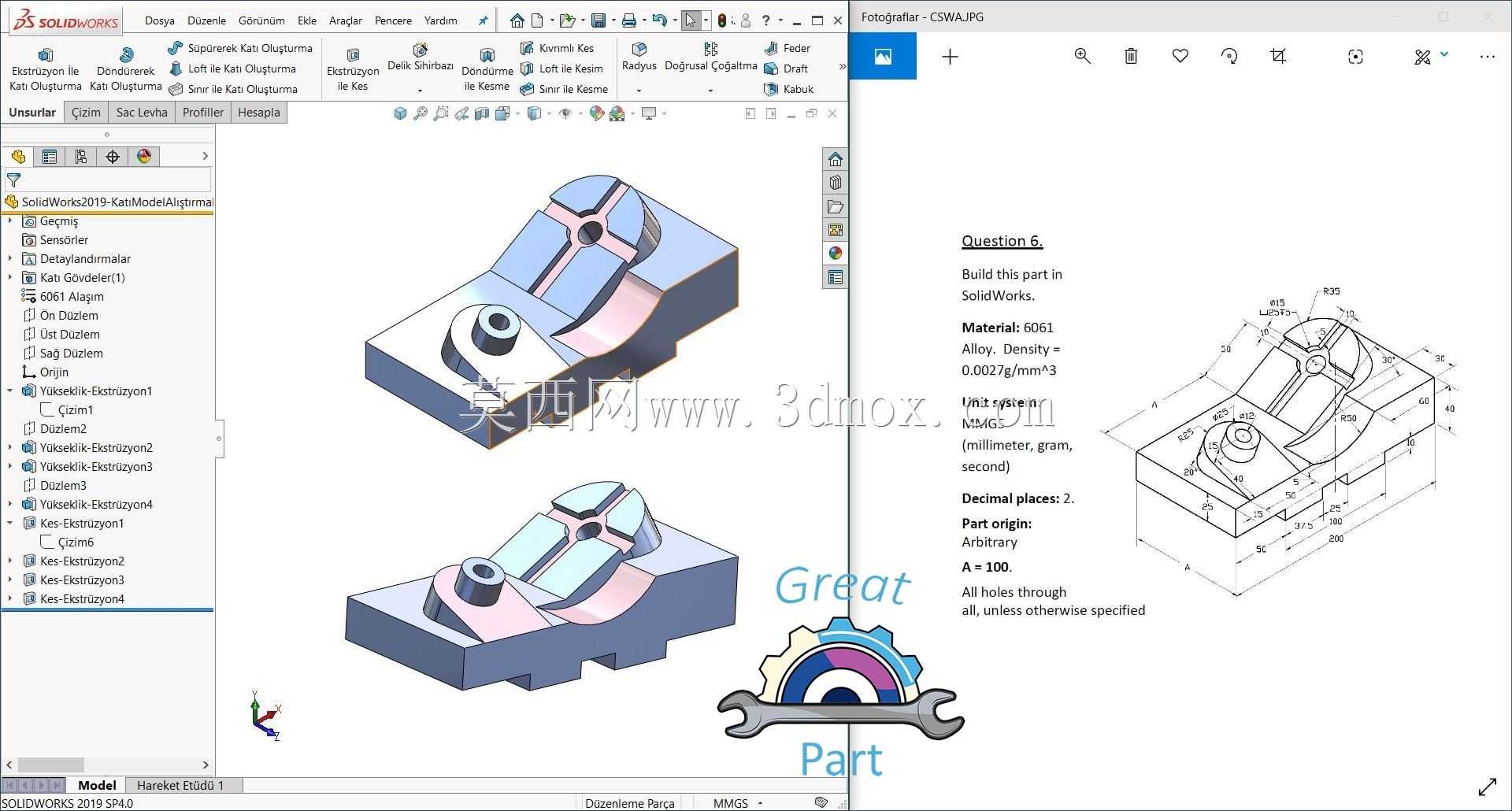 SolidWorks 2019��3 Boyutlu Katģ��AL t rMrARAR-PAR SAA��13