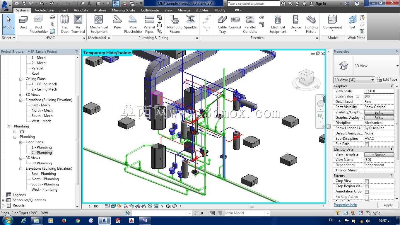 通过REVIT MEP 2015完善办公建筑设计HVAC、管道和消防及其系统计算