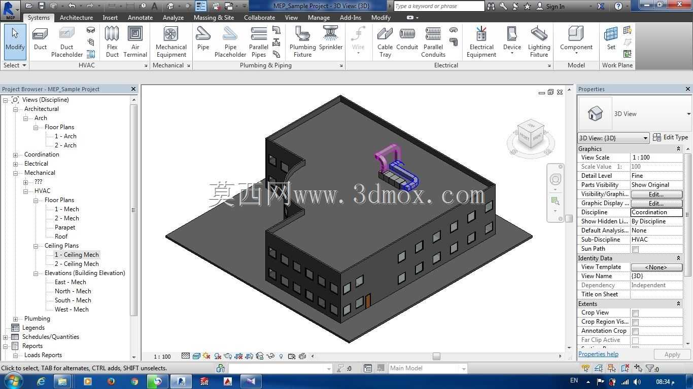 通过REVIT MEP 2015完善办公建筑设计HVAC、管道和消防及其系统计算