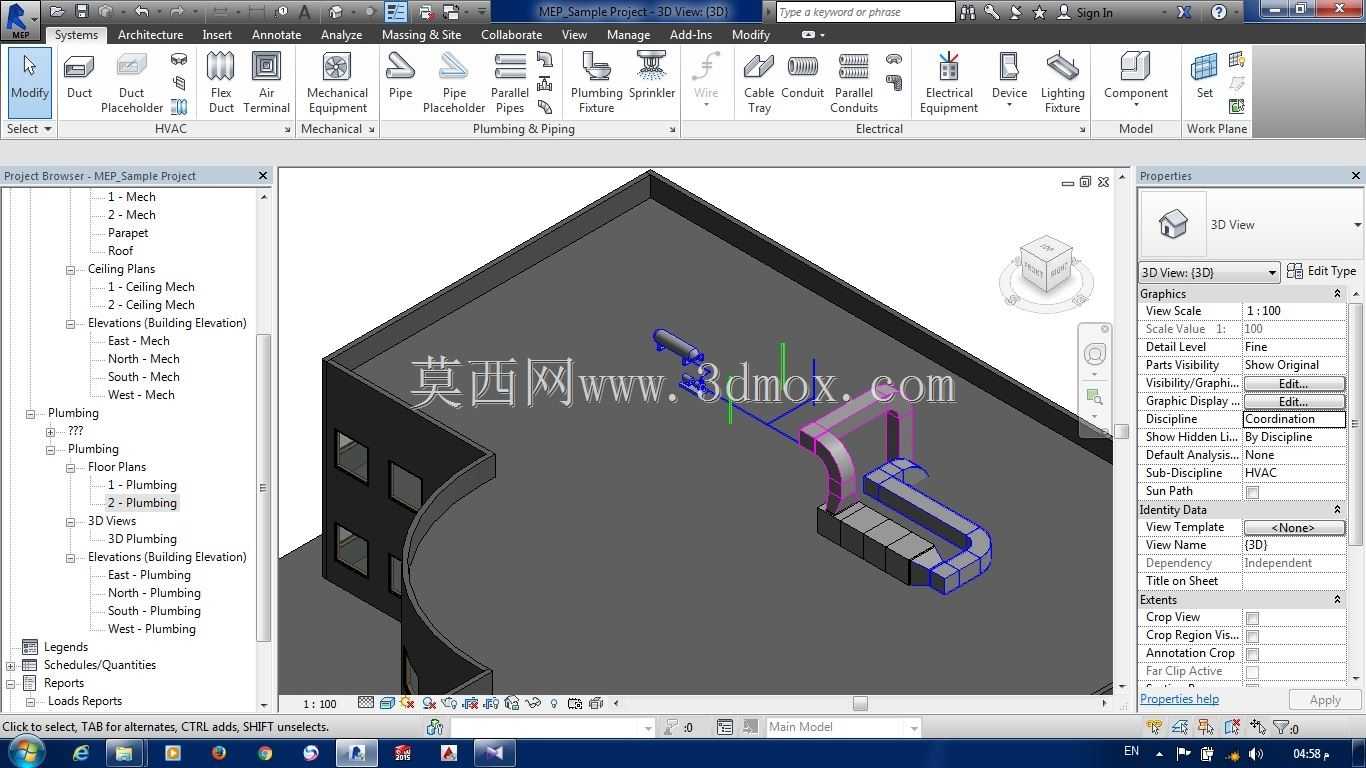 通过REVIT MEP 2015完善办公建筑设计HVAC、管道和消防及其系统计算