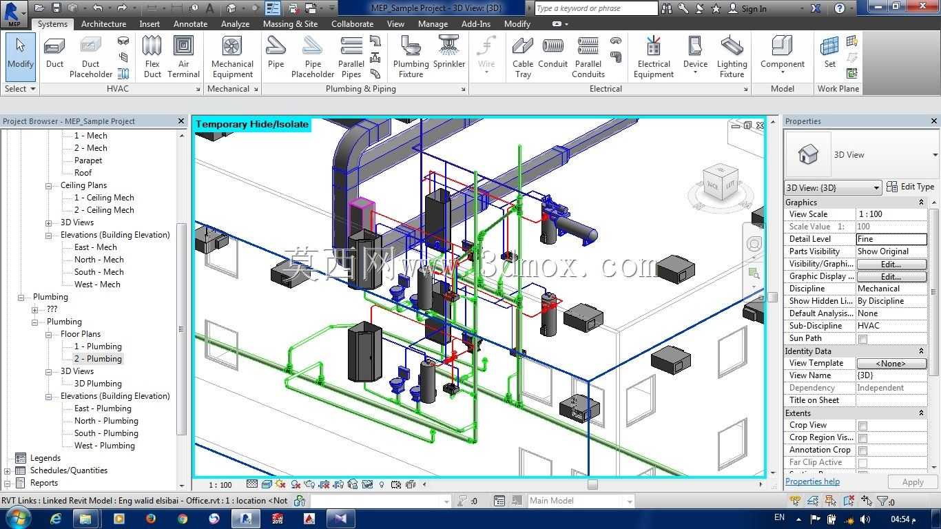 通过REVIT MEP 2015完善办公建筑设计HVAC、管道和消防及其系统计算