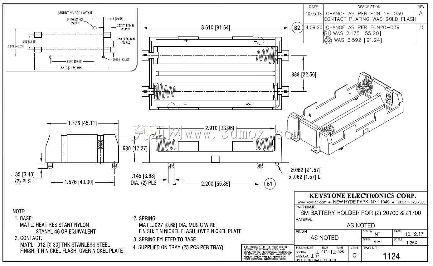 Keystone Electronics 21700/20700˫���֧�ܣ�SMT��
