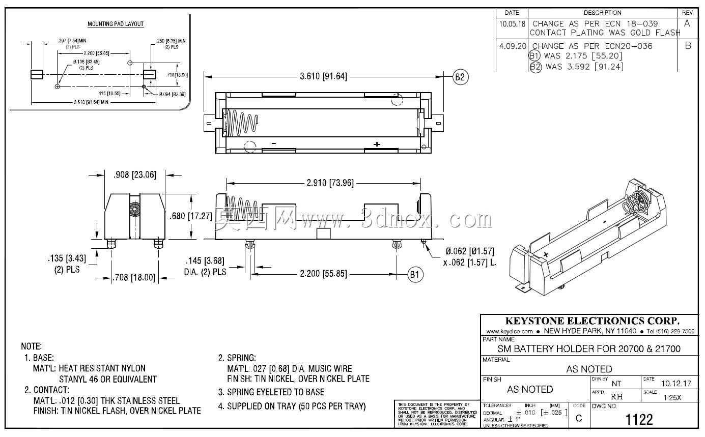 Keystone Electronics 21700/20700�����֧�ܣ�SMT��