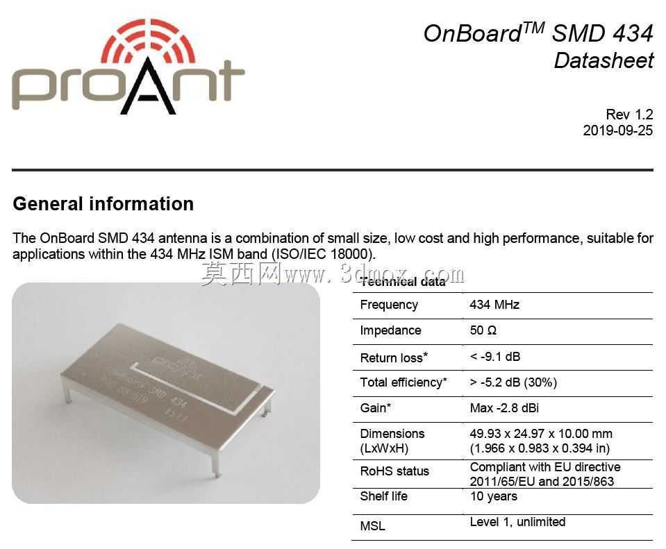 ƽ�浹��F����PIFA��434 MHz UHF ISM��������