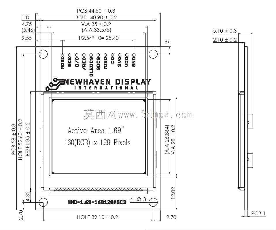 160 x 128����1.69Ӣ��18λ��ɫOLEDͼ����ʾ��