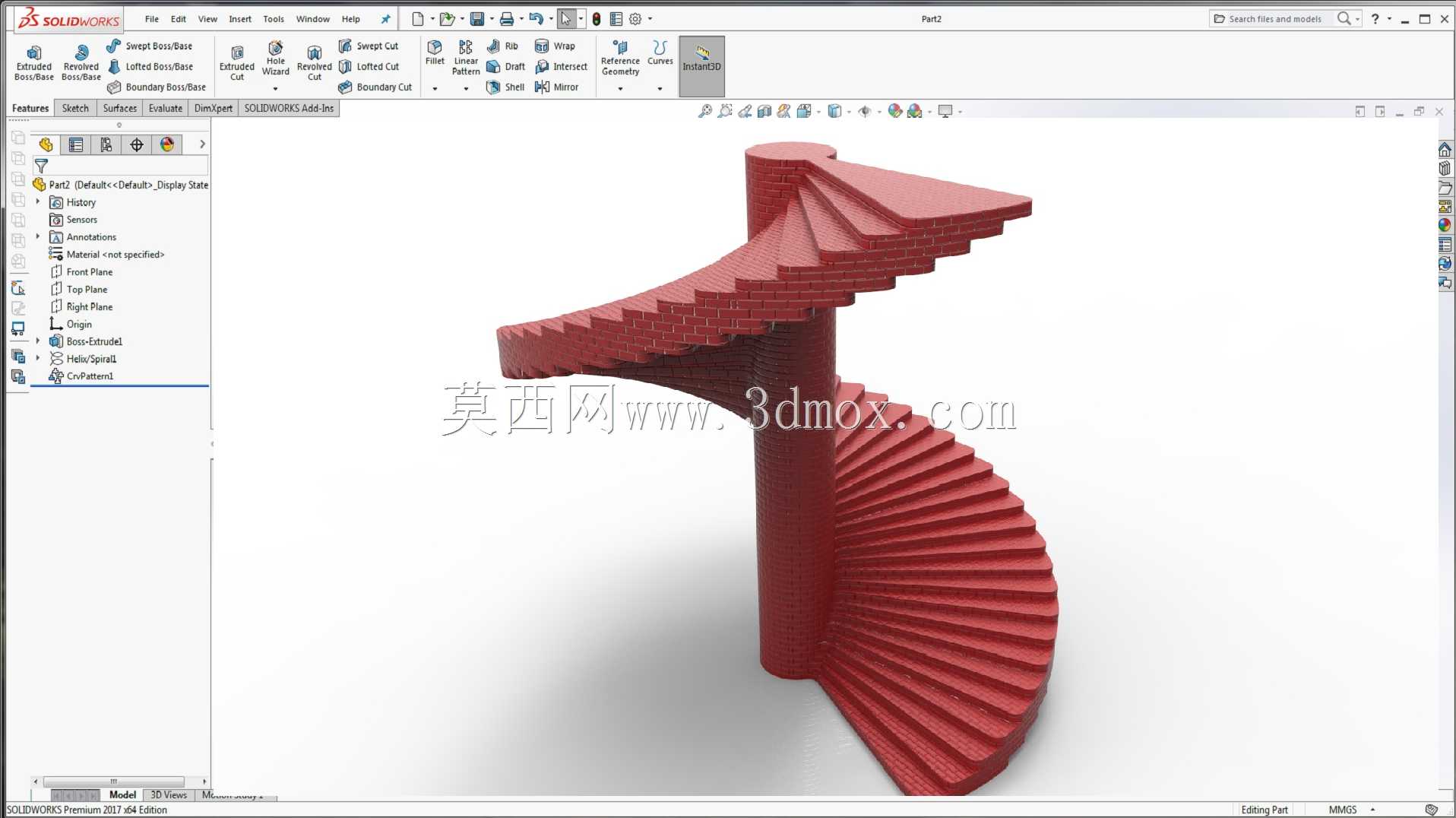 教程:Solidworks(螺旋楼梯)(曲线驱动模式)
