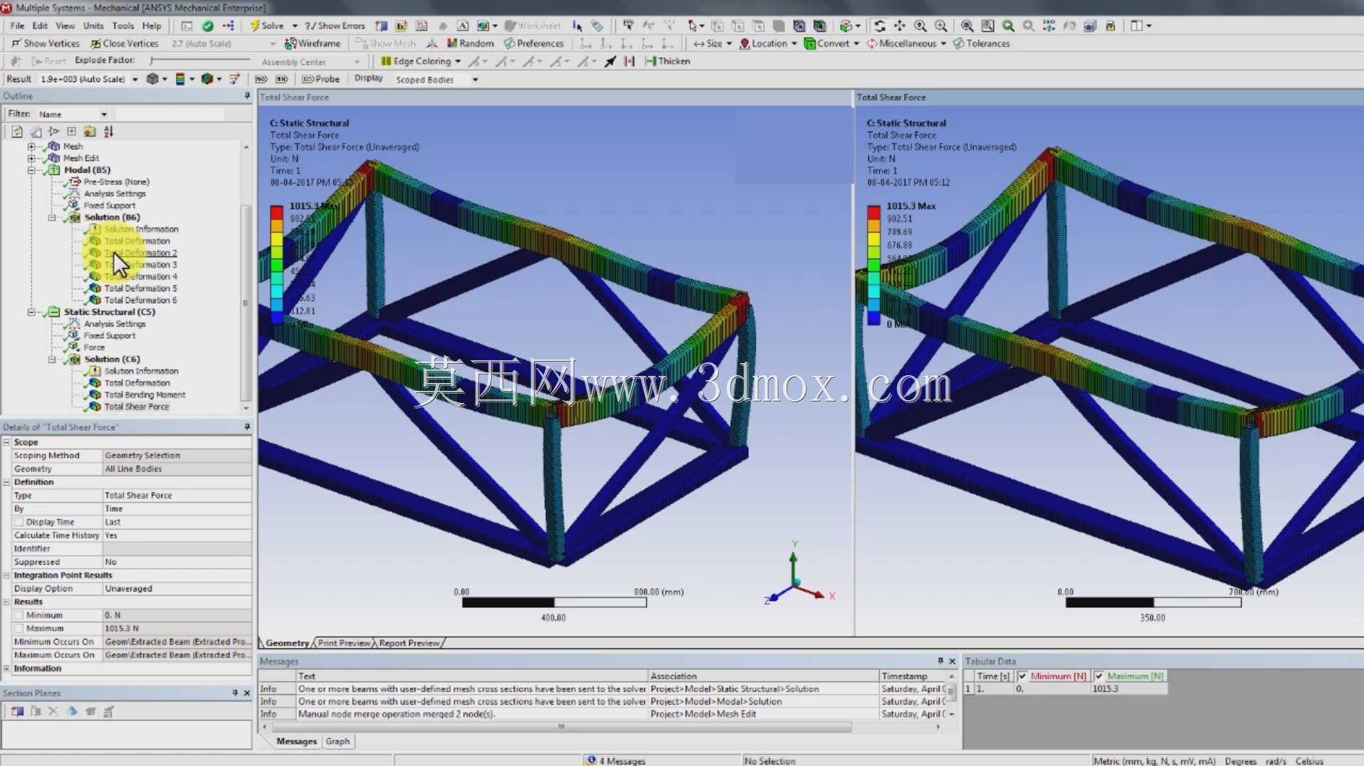 教程ANSYS Spaceclaim:1D结构(ANSYS 18 | ANSYS 18.1)-模态分析\u0026结构分析