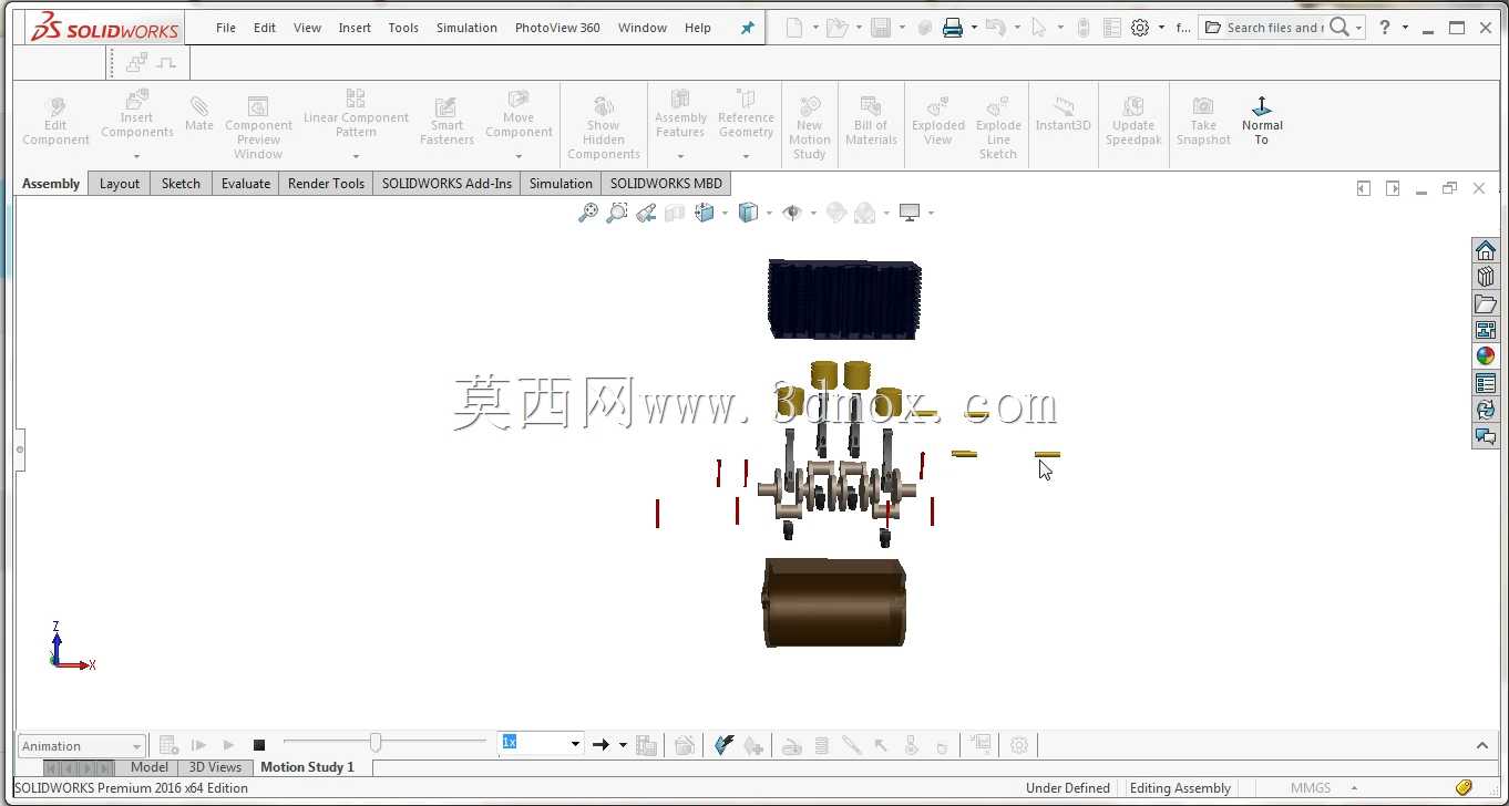 活塞-气缸部件的分解图运动研究动画/Solidworks教程