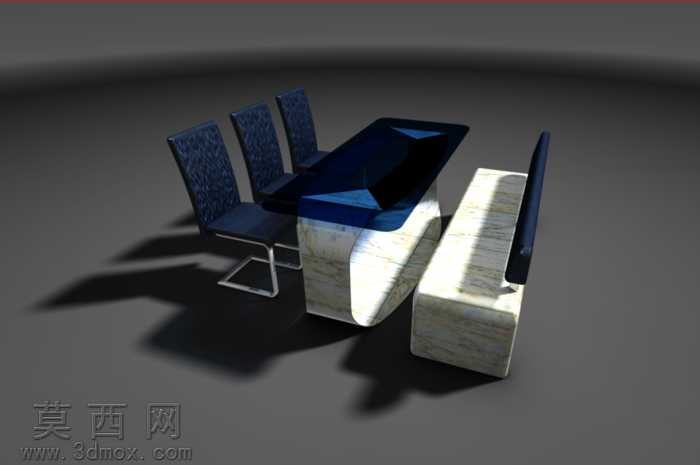 suiteofthreeleatherchairs,abenchandadinningtable