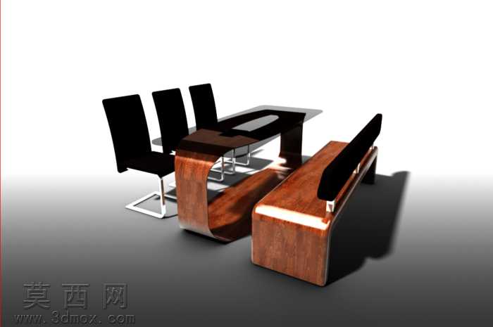 suiteofthreeleatherchairs,abenchandadinningtable