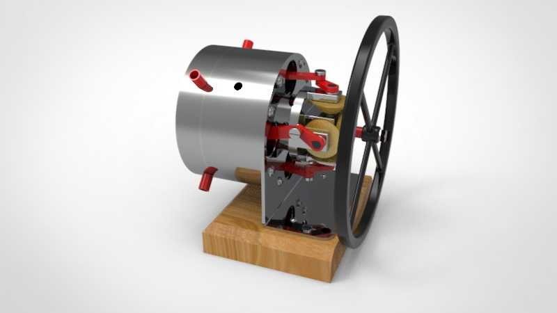solidworks中带旋转阀盘的卧式四缸蒸汽机设计