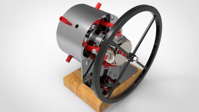 solidworks中带旋转阀盘的卧式四缸蒸汽机设计