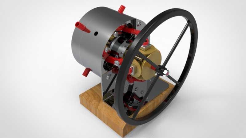 solidworks中带旋转阀盘的卧式四缸蒸汽机设计