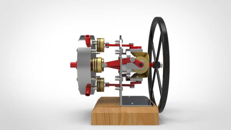 solidworks中带旋转阀盘的卧式四缸蒸汽机设计