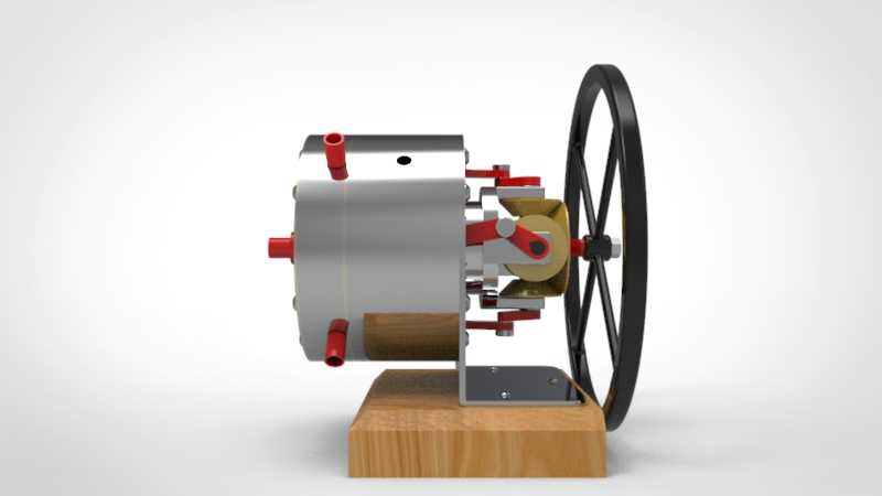 solidworks中带旋转阀盘的卧式四缸蒸汽机设计