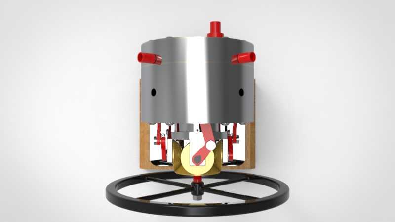 solidworks中带旋转阀盘的卧式四缸蒸汽机设计