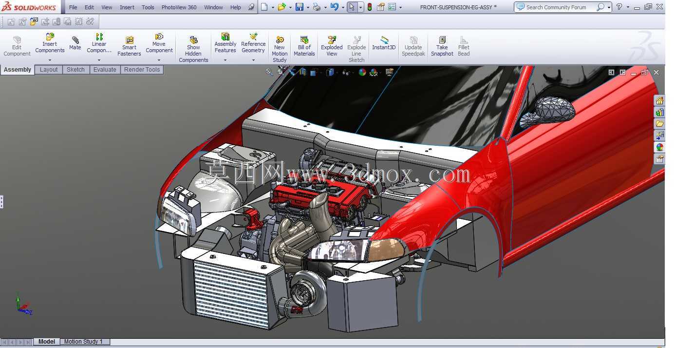 1000 HP Turbo 92-95拖动civic hatch四缸b系列发动机solidworks构建项目图片