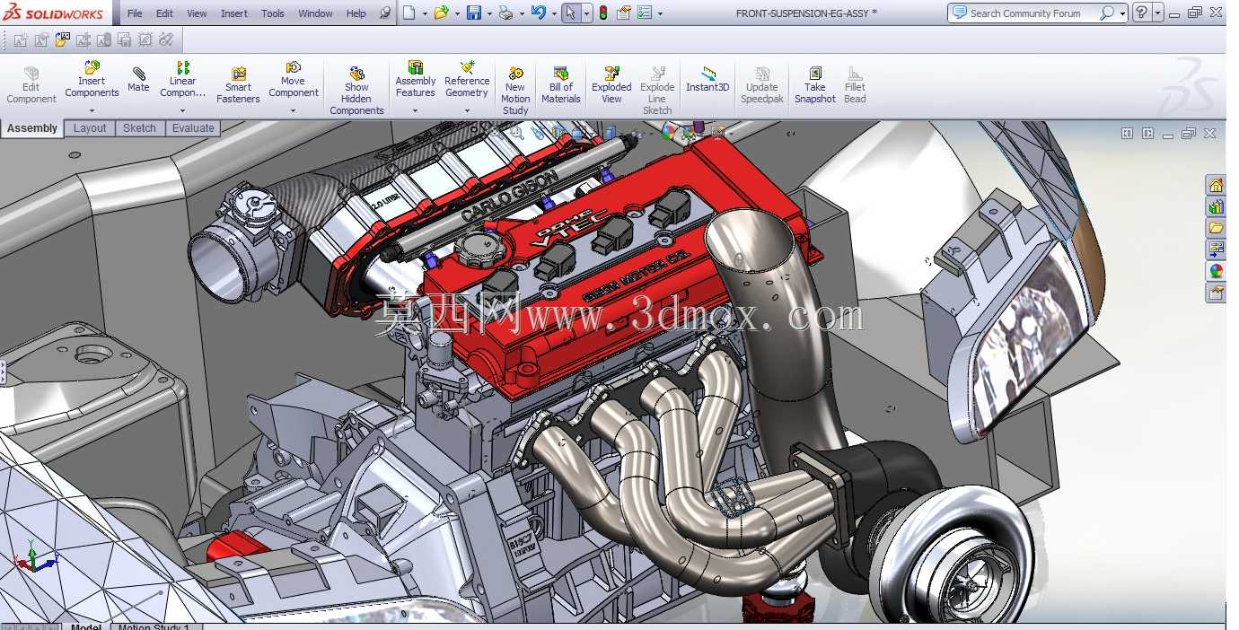 1000 HP Turbo 92-95拖动civic hatch四缸b系列发动机solidworks构建项目图片