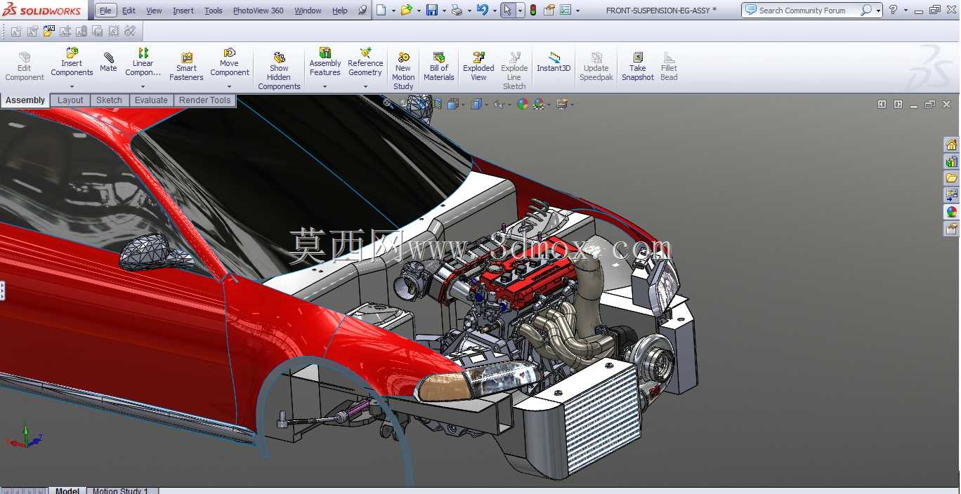 1000 HP Turbo 92-95拖动civic hatch四缸b系列发动机solidworks构建项目图片