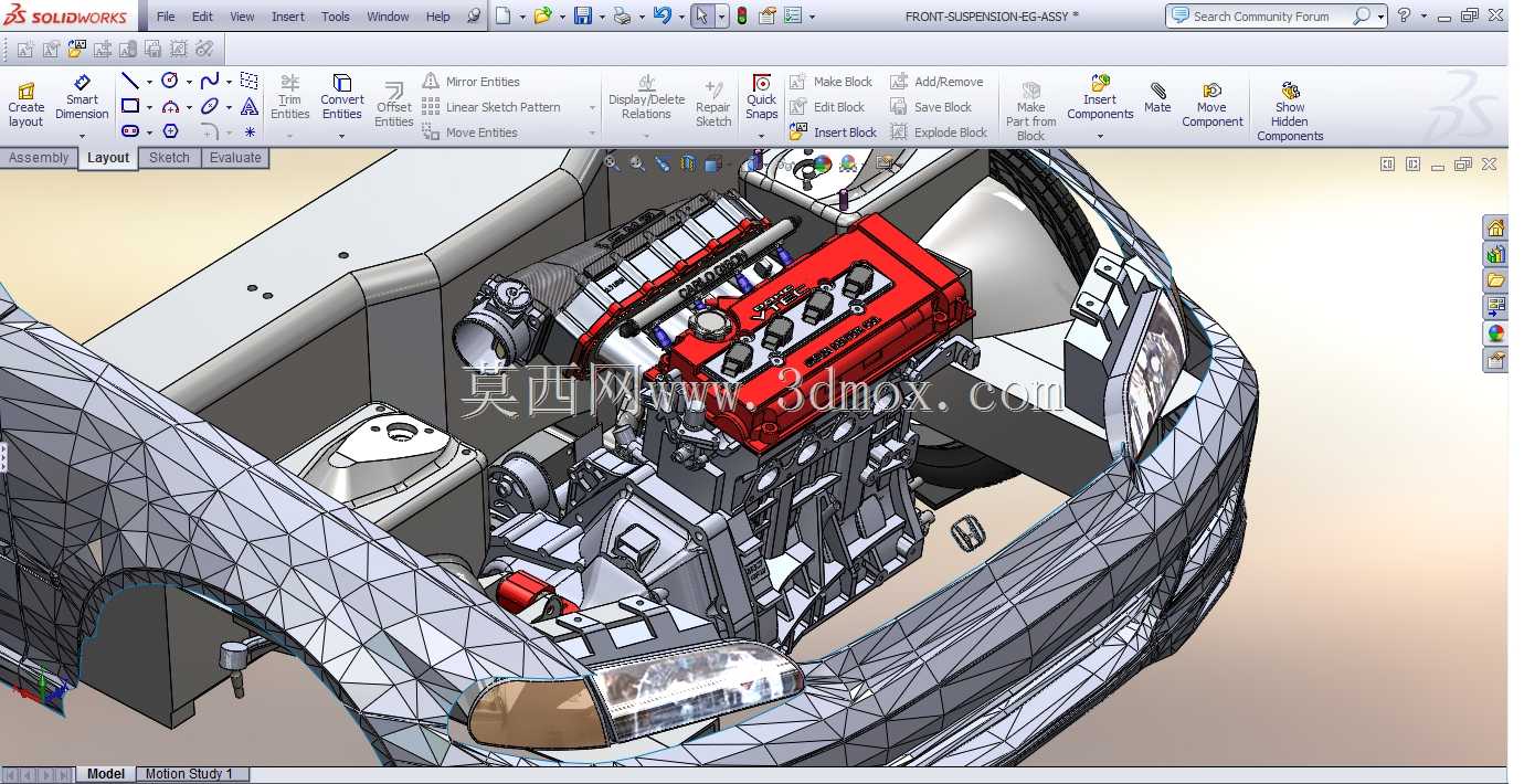 1000 HP Turbo 92-95拖动civic hatch四缸b系列发动机solidworks构建项目图片