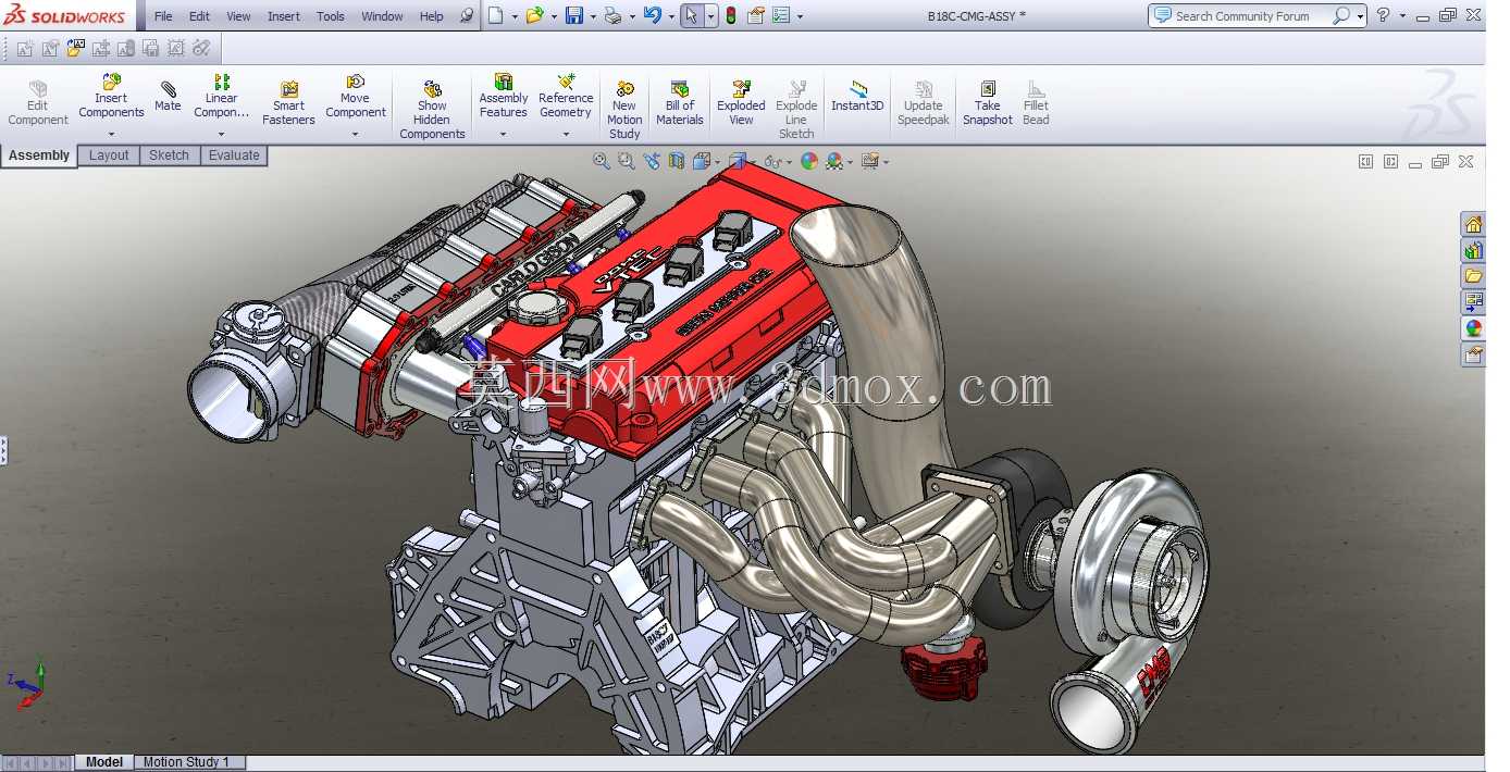 1000 HP Turbo 92-95拖动civic hatch四缸b系列发动机solidworks构建项目图片