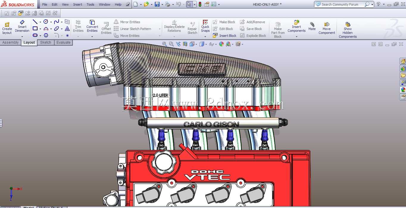 1000 HP Turbo 92-95拖动civic hatch四缸b系列发动机solidworks构建项目图片