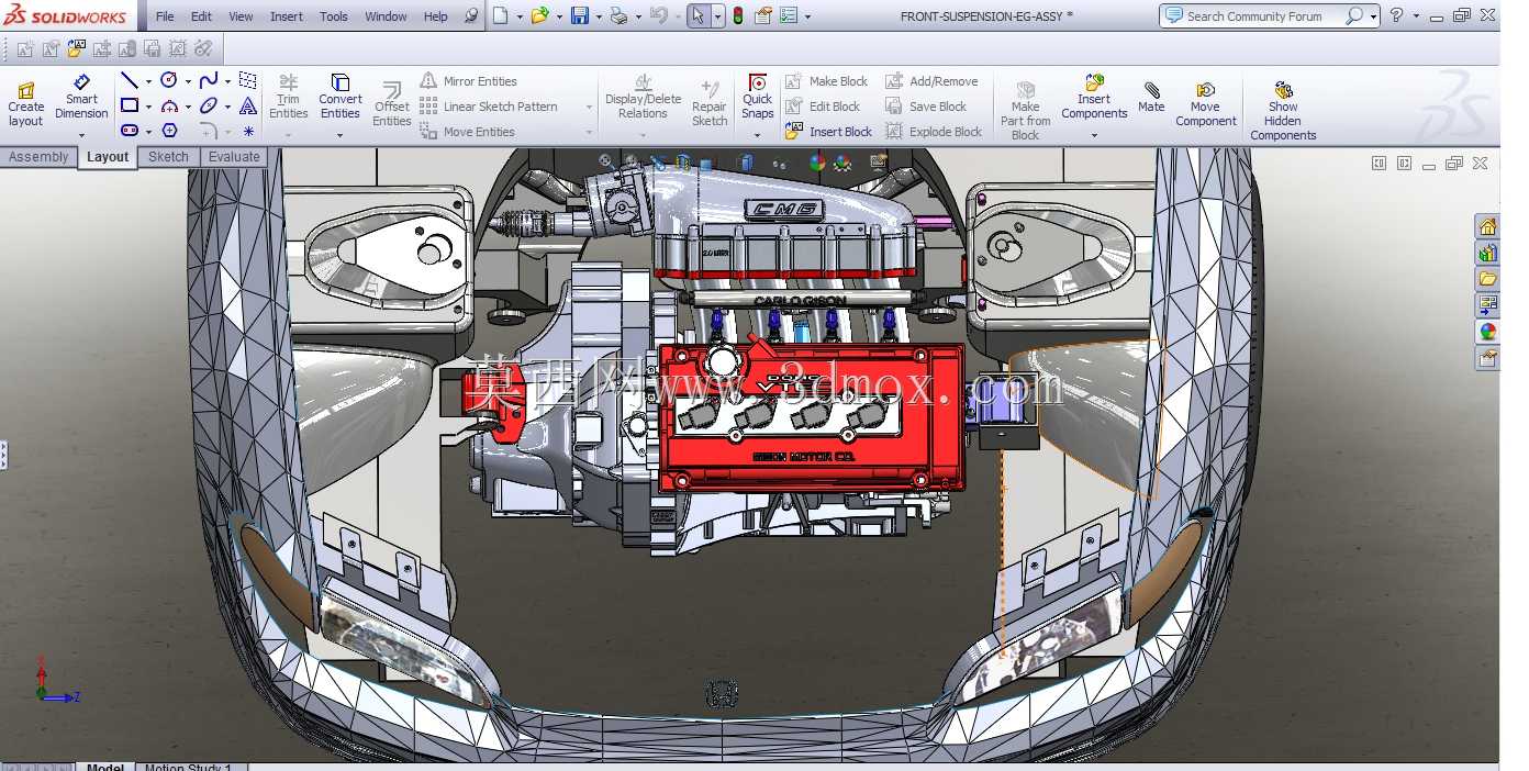 1000 HP Turbo 92-95拖动civic hatch四缸b系列发动机solidworks构建项目图片