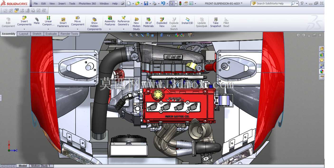1000 HP Turbo 92-95拖动civic hatch四缸b系列发动机solidworks构建项目图片