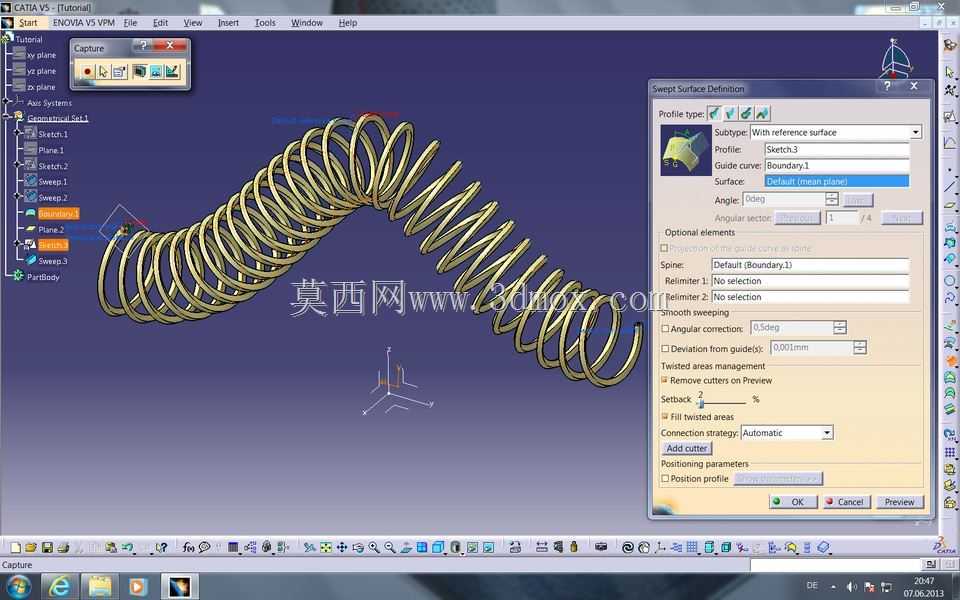 教程:如何在Catia V5中获取样条曲线/曲线/多段线上的螺旋线