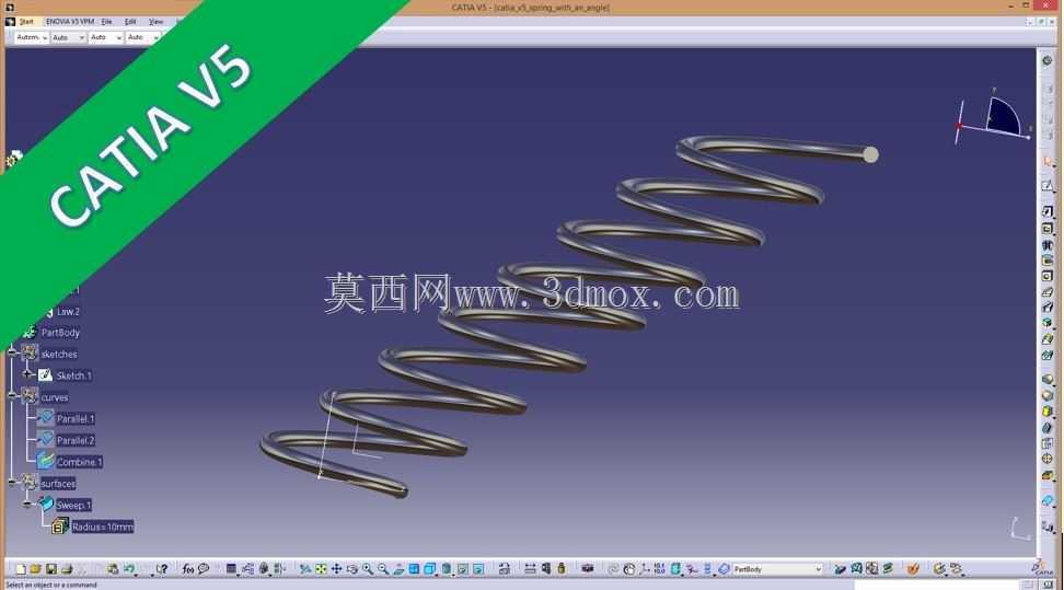带角度的螺旋弹簧Catia v5/Siemens NX 10/Inventor 2017/SolidWorks 2016