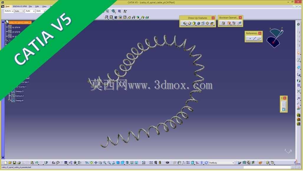螺旋电缆-Catia v5 GSD培训-扫描-法则-3d-曲线