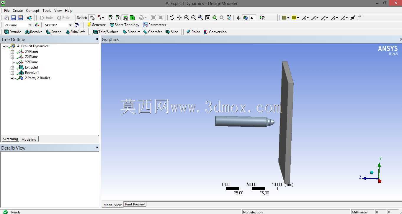 教程Ansys-一个75毫米大铁塔项目的平面图。
