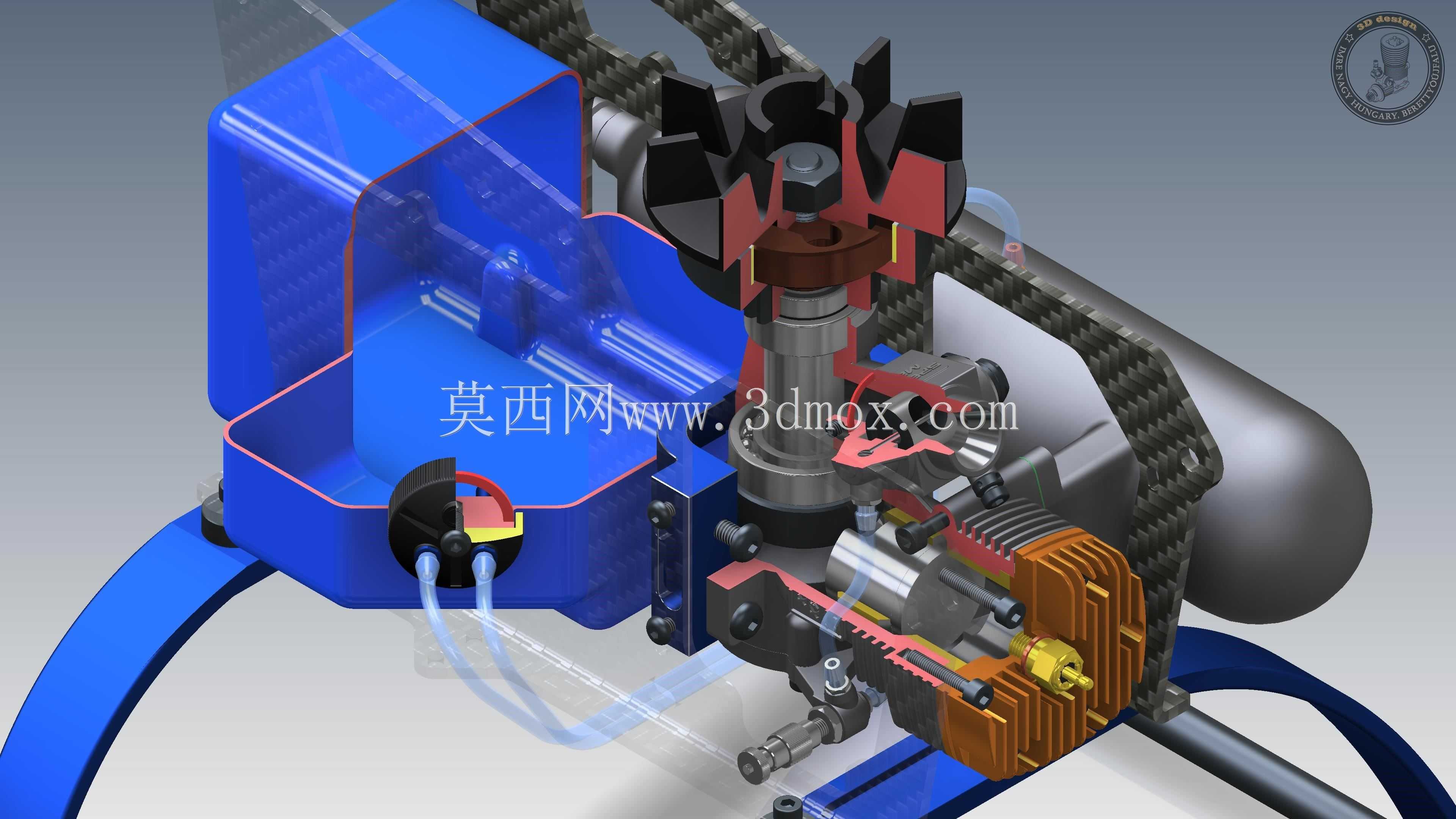 RC直升机、发动机和燃油箱