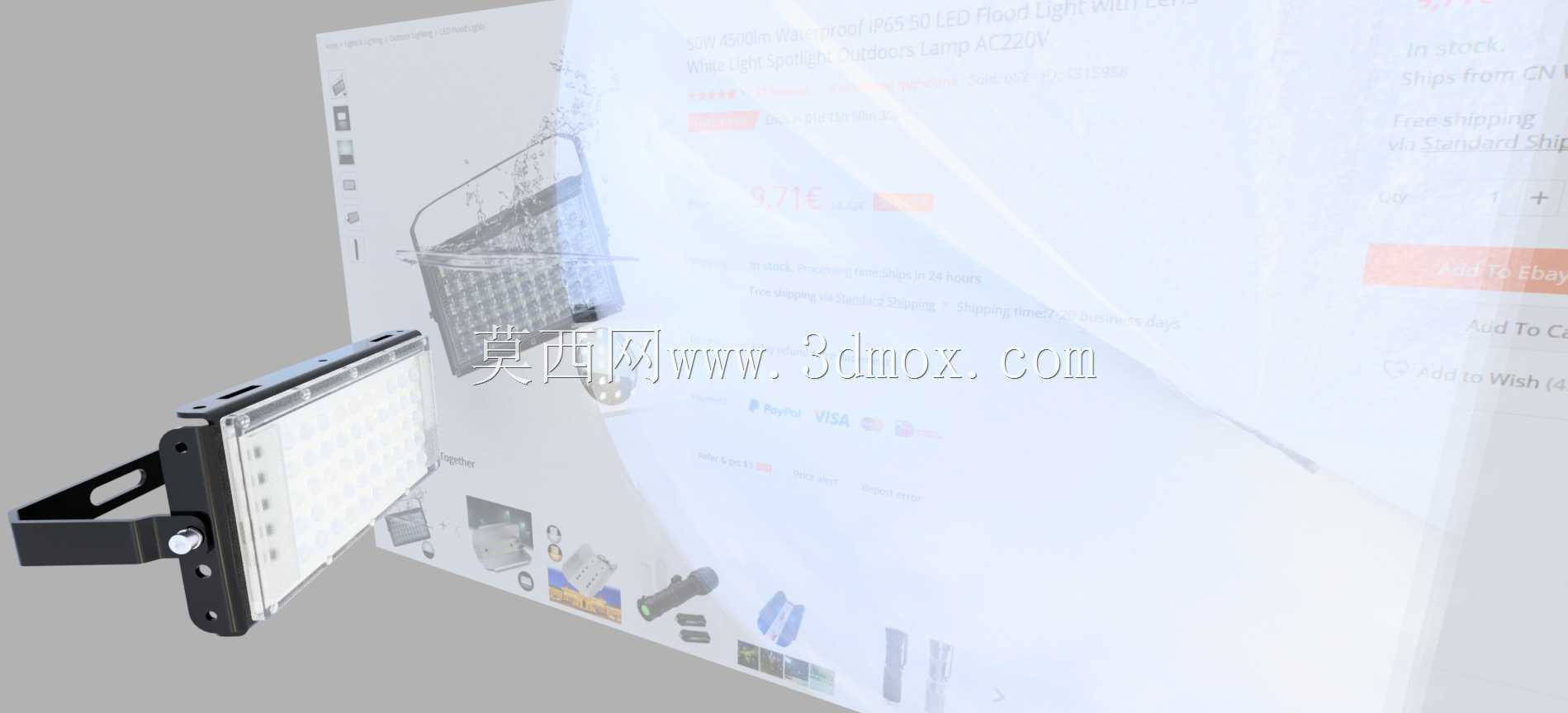 50W 4500lm防水IP65 50 LED泛光灯带透镜白光聚光灯户外灯AC220V