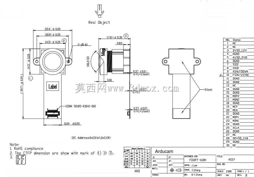 1/4英寸CMOS OV9281全局快门独立照相机