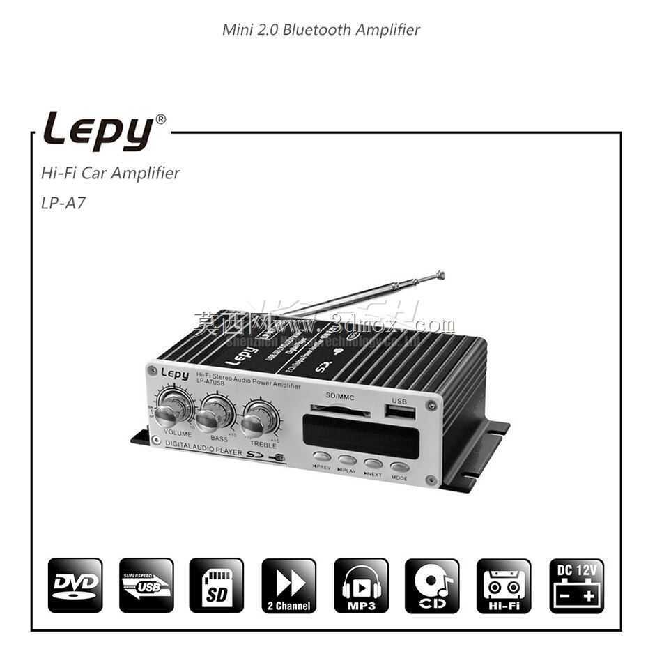 LP-A7 USB Lepy数字播放器蓝牙4.2版车载电源高保真立体声音频放大器2CH 20W RMS家用放大器SD CD DVD MP3 FM