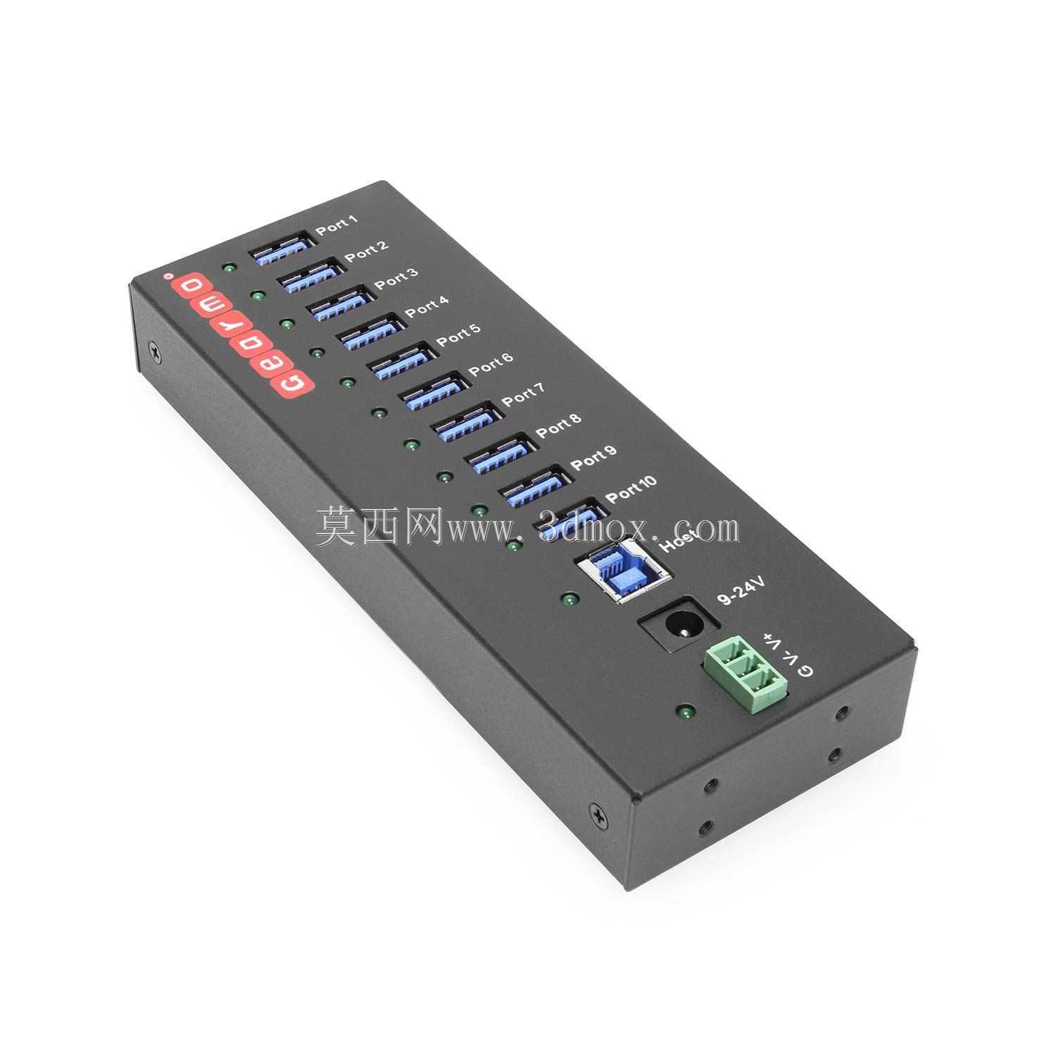 USB 3.0 10端口工业金属集线器,带15KV ESD保护