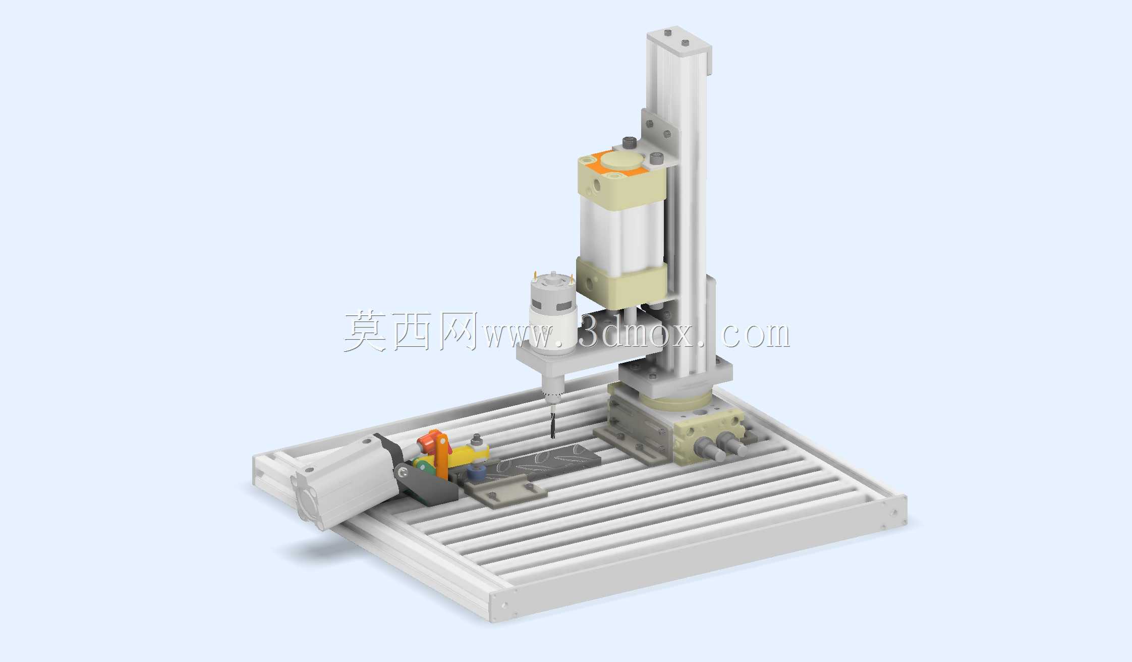 带有90°旋转和气缸的半自动钻孔。