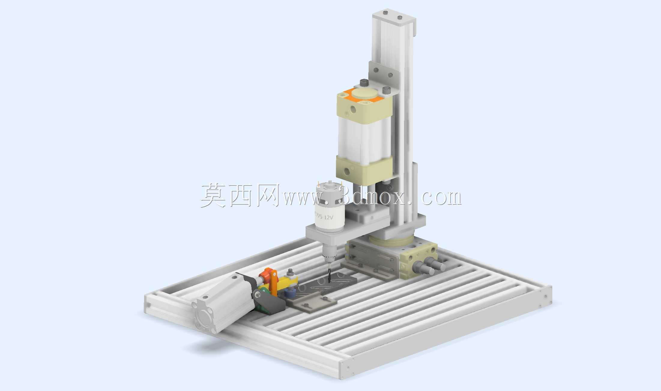带有90°旋转和气缸的半自动钻孔。
